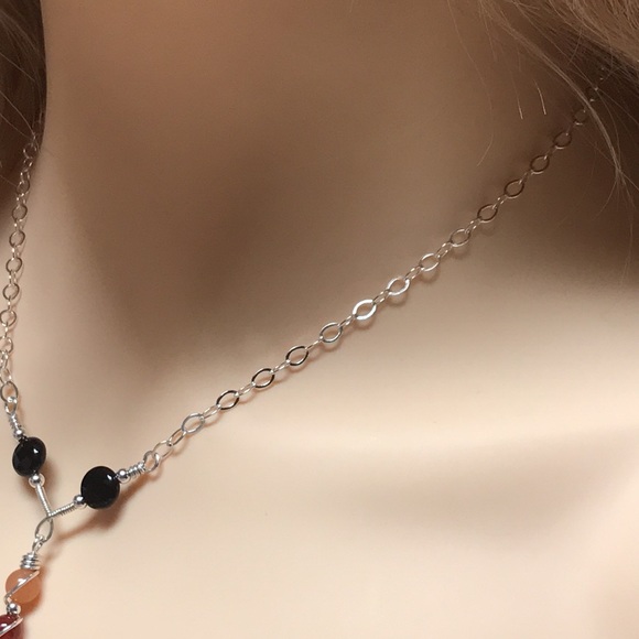 Solar Eclipse- Onyx, Red Agate,Orange Aventurine Sterling Silver Necklace - Picture 9 of 10